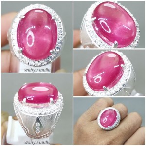 Cincin Batu Ruby Pink Merah Muda Ring Perak Asli Kode