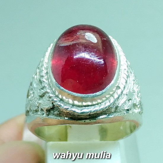 Batu Cincin merah delima Ruby ring perak ukir naga Asli 