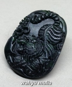 liontin batu black jade giok hitam ukir macan harimau asli tembus senter hijau_1