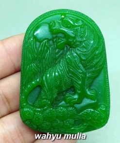 liontin batu giok ukir harimau jadeit jade hijau asli