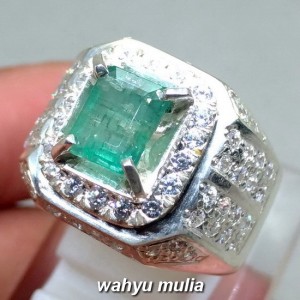 Cincin Batu Permata Emerald Beryl Zamrud kolombia bentuk Kotak Asli_1