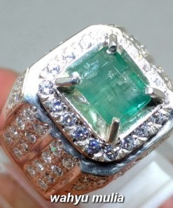 Cincin Batu Permata Emerald Beryl Zamrud kolombia bentuk Kotak Asli_2