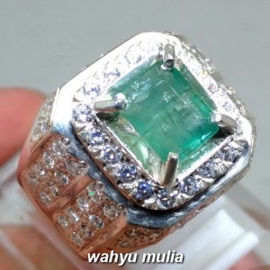 Cincin Batu Permata Emerald Beryl Zamrud kolombia bentuk Kotak Asli_2