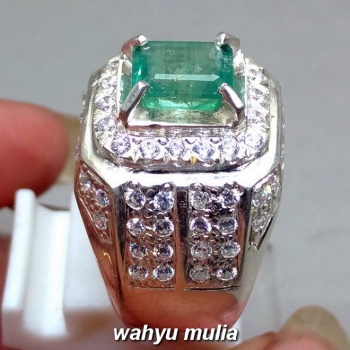 Cincin Batu Permata Emerald Beryl Zamrud kolombia bentuk Kotak Asli_3