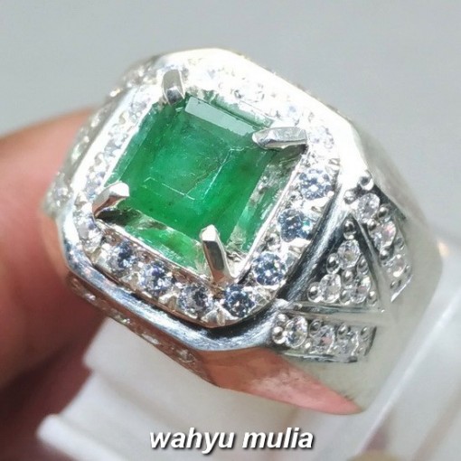 Cincin Batu Permata hijau emerald beryl zamrud bentuk Kotak asli natural_1