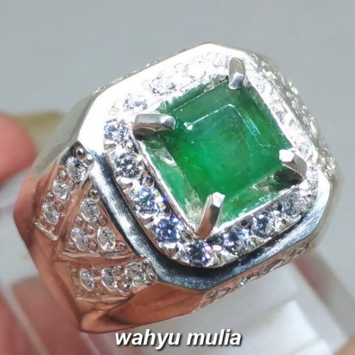 Cincin Batu Permata hijau emerald beryl zamrud bentuk Kotak asli natural_2