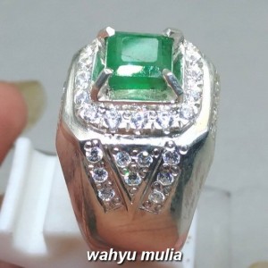 Cincin Batu Permata hijau emerald beryl zamrud bentuk Kotak asli natural_3