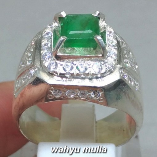 Cincin Batu Permata hijau emerald beryl zamrud bentuk Kotak asli natural_4