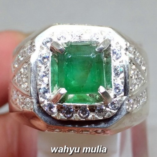 Cincin Batu Permata hijau emerald beryl zamrud bentuk Kotak asli natural_5