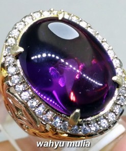 cincin batu akik kecubung ungu kalimantan asli bersertifikat bagus hq perak ametis _2