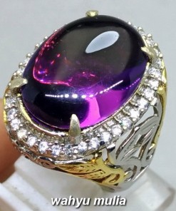 cincin batu akik kecubung ungu kalimantan asli bersertifikat bagus hq perak ametis _5