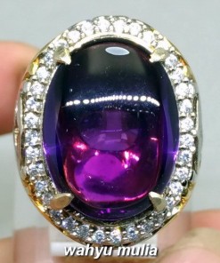 cincin batu akik kecubung ungu kalimantan asli bersertifikat bagus hq perak ametis _7