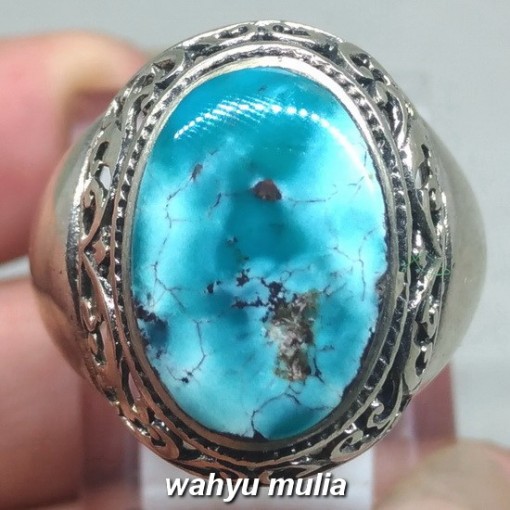 Cincin Batu Pirus persia biru porselen Asli natural harga murah_4