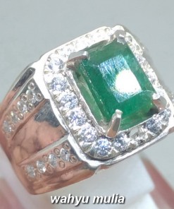 Cincin Batu Zamrud hijau natural Emerald Beryl bentuk kotak asli harga murah colombia_2