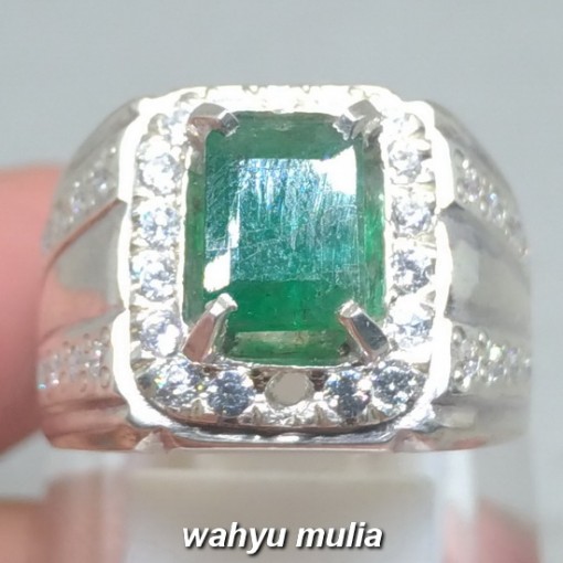 Cincin Batu Zamrud hijau natural Emerald Beryl bentuk kotak asli harga murah colombia_3