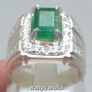 Cincin Batu Zamrud hijau natural Emerald Beryl bentuk kotak asli harga murah colombia_4