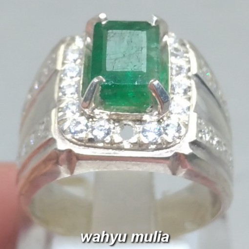 Cincin Batu Zamrud hijau natural Emerald Beryl bentuk kotak asli harga murah colombia_4
