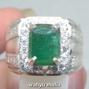 Cincin Batu Zamrud hijau natural Emerald Beryl bentuk kotak asli harga murah colombia_5