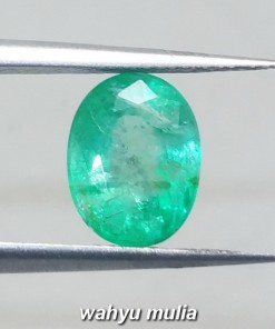 gambar Batu Permata Zamrud Kolombia Asli oval ciri harga khasiat hijau tua bening kristal_4