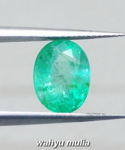 gambar Batu Permata Zamrud Kolombia Asli oval ciri harga khasiat hijau tua bening kristal_5