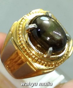 jual foto Batu Cincin Permata Black Safir Star Bangsing Kresnadana Asli bersertifikat golden emas khasiat harga _2