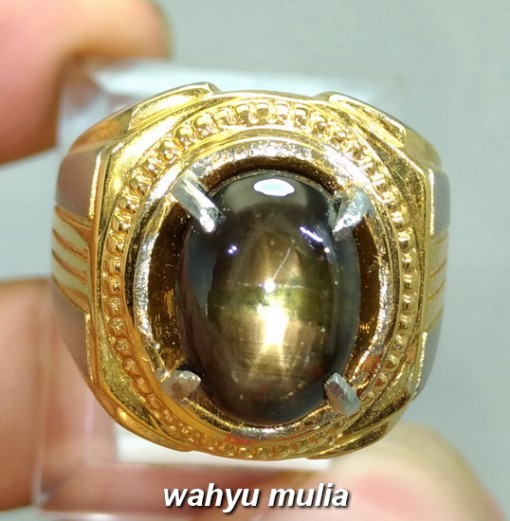 jual foto Batu Cincin Permata Black Safir Star Bangsing Kresnadana Asli bersertifikat golden emas khasiat harga _3