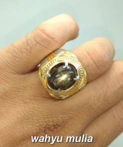 jual foto Batu Cincin Permata Black Safir Star Bangsing Kresnadana Asli bersertifikat golden emas khasiat harga _4