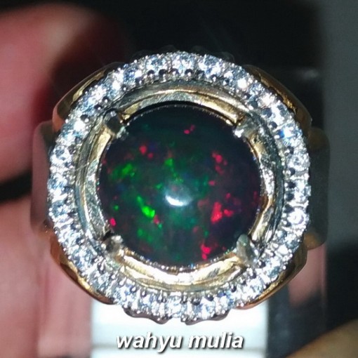 gambar Black Opal Kembang Jarong batu cincin kalimaya Asli banten sodong asal merawat ciri harga manfaat bagus top bulat bundar sinar kembang jarong merah biru hijau_1