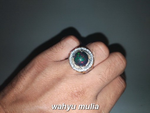 gambar Black Opal Kembang Jarong batu cincin kalimaya Asli banten sodong asal merawat ciri harga manfaat bagus top bulat bundar sinar kembang jarong merah biru hijau_6
