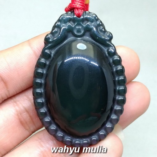 gambar Pendant Kalung Batu Akik Mata Dewa Carved Asli model cewek cowok bagus bersertifikat khasiat macam warna hitam cina _1