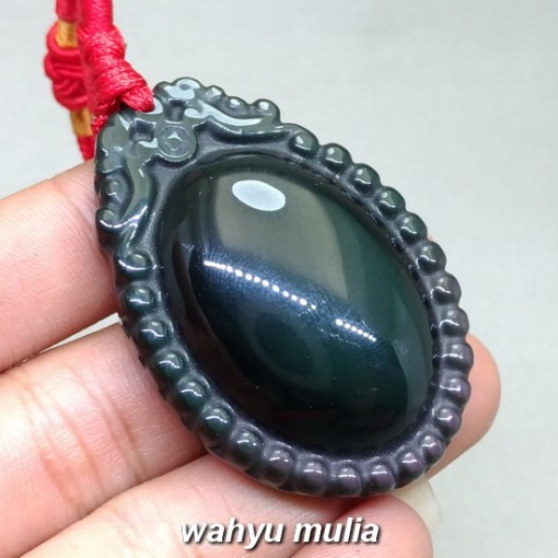gambar Pendant Kalung Batu Akik Mata Dewa Carved Asli model cewek cowok bagus bersertifikat khasiat macam warna hitam cina _3