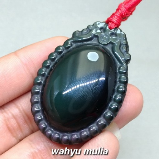 gambar Pendant Kalung Batu Akik Mata Dewa Carved Asli model cewek cowok bagus bersertifikat khasiat macam warna hitam cina _4