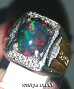 gambar jual Cincin Batu Akik Black Opal Kembang Jarong Asli bersertifikat banten ethiopia bagus harga murah ciri harga manfaat merah hijau biru_1
