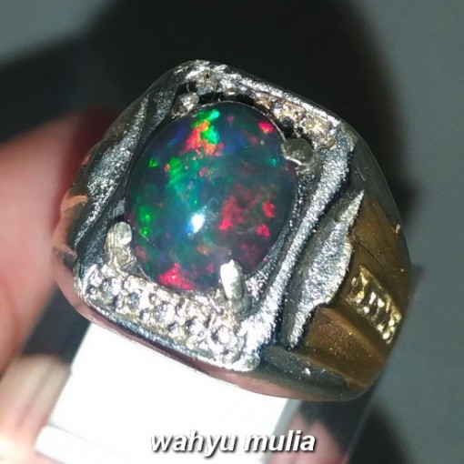 gambar jual Cincin Batu Akik Black Opal Kembang Jarong Asli bersertifikat banten ethiopia bagus harga murah ciri harga manfaat merah hijau biru_1