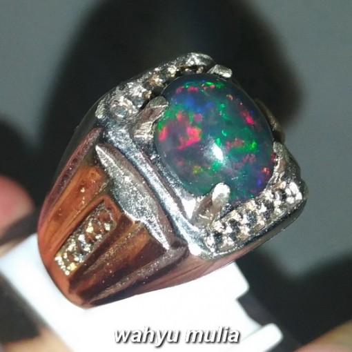 gambar jual Cincin Batu Akik Black Opal Kembang Jarong Asli bersertifikat banten ethiopia bagus harga murah ciri harga manfaat merah hijau biru_2