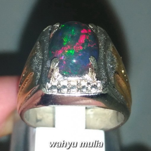 gambar jual Cincin Batu Akik Black Opal Kembang Jarong Asli bersertifikat banten ethiopia bagus harga murah ciri harga manfaat merah hijau biru_3