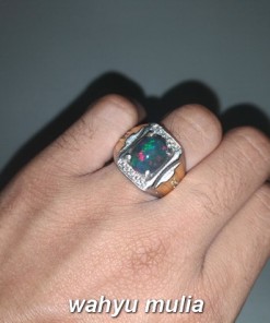 gambar jual Cincin Batu Akik Black Opal Kembang Jarong Asli bersertifikat banten ethiopia bagus harga murah ciri harga manfaat merah hijau biru_4