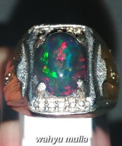 gambar jual Cincin Batu Akik Black Opal Kembang Jarong Asli bersertifikat banten ethiopia bagus harga murah ciri harga manfaat merah hijau biru_5