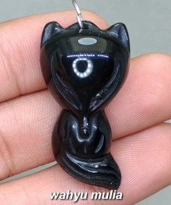 image jual Liontin Pendant Batu Mata Dewa Ukir Rubah Kucing Asli patung laki wanita model bersertifikat memo jenis nama warna hitam kegunaan_5