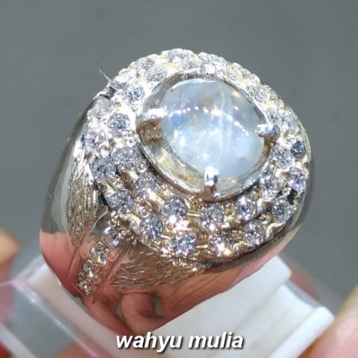 gambar jual cincin Batu White Safir Star Ceylon Putih bening Srilangka Asli natural bersertifikat silky milky kristal ciri harga khasiat birma kalimantan bagus _5