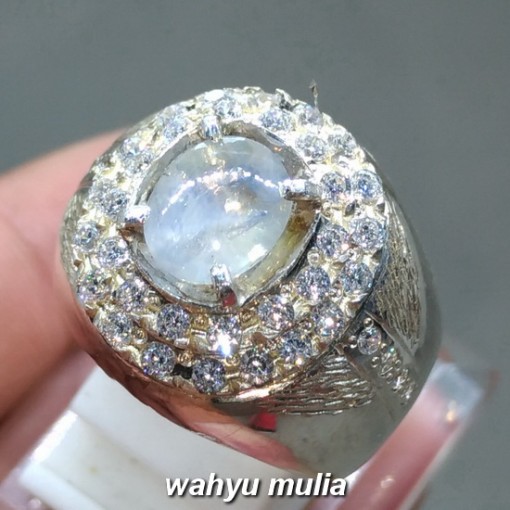 gambar jual cincin Batu White Safir Star Ceylon Putih bening Srilangka Asli natural bersertifikat silky milky kristal ciri harga khasiat birma kalimantan bagus _6