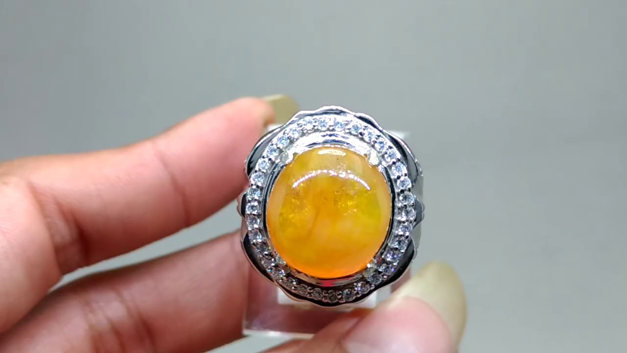 Akik Batu Cincin Mani Gajah Kristal Kuning asli (Kode 1521) - Wahyu Mulia