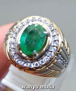 foto Cincin Permata natural Batu Zamrud Emerald Beril oval asli bersertifikat hijau tua bagus kolombia afrika kalimantan harga_1