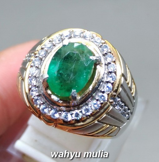 foto Cincin Permata natural Batu Zamrud Emerald Beril oval asli bersertifikat hijau tua bagus kolombia afrika kalimantan harga_1