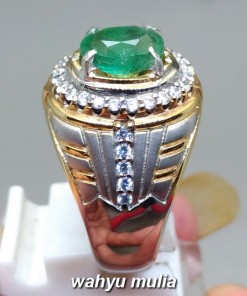 foto Cincin Permata natural Batu Zamrud Emerald Beril oval asli bersertifikat hijau tua bagus kolombia afrika kalimantan harga_3