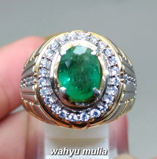foto Cincin Permata natural Batu Zamrud Emerald Beril oval asli bersertifikat hijau tua bagus kolombia afrika kalimantan harga_5