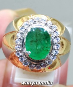 gambar Cincin Batu Zamrud Emerald Beryl Oval asli bersertifikat natural kolombia rusia zambia kalimantan hijau tua_1