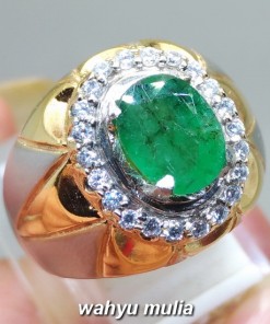gambar Cincin Batu Zamrud Emerald Beryl Oval asli bersertifikat natural kolombia rusia zambia kalimantan hijau tua_3