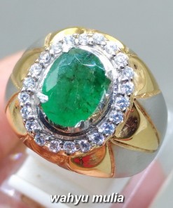 gambar Cincin Batu Zamrud Emerald Beryl Oval asli bersertifikat natural kolombia rusia zambia kalimantan hijau tua_4