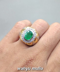 gambar Cincin Batu Zamrud Emerald Beryl Oval asli bersertifikat natural kolombia rusia zambia kalimantan hijau tua_5